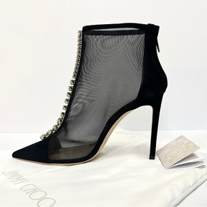 Jimmy Choo “Bing Bootie” Crystal Embellished Black Mesh Ankle Boots wm 9 NWT!